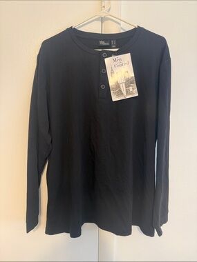 Men’s Shirt Men with Control Black Long Sleeve Henley Top
